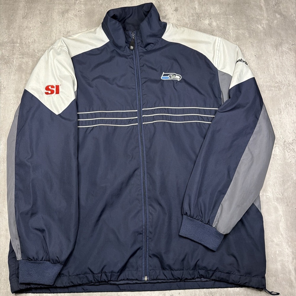 NFL Retro Seattle Seahawks Reebok Size XL Jacket Blue White Zip-Up Windbreaker